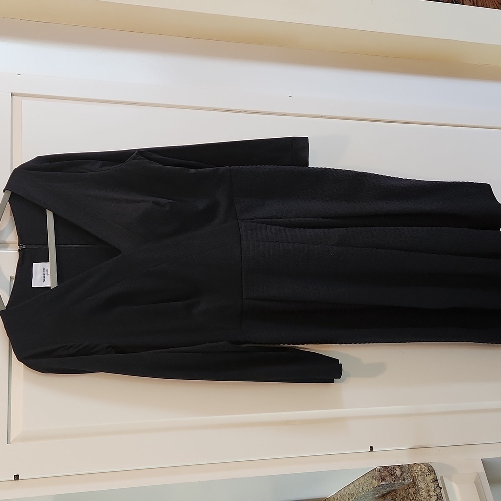Akris black dress with cross over top and inverted pleated skirt.  VGUC